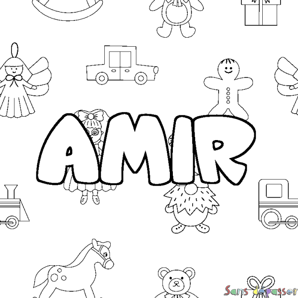 Coloriage prénom AMIR - d&eacute;cor Jouets