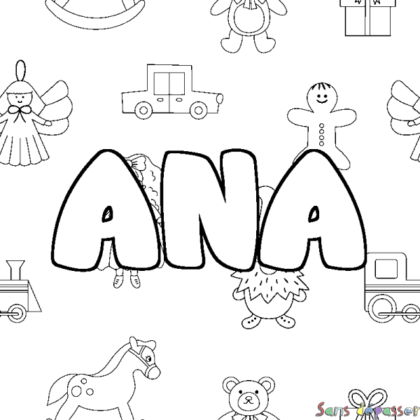 Coloriage prénom ANA - d&eacute;cor Jouets