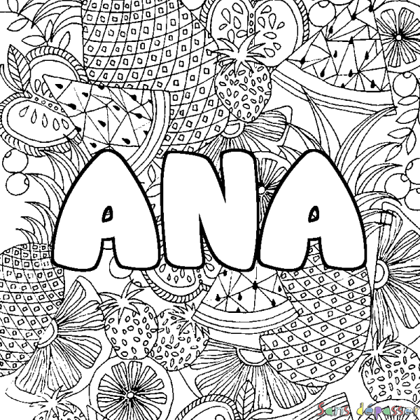 Coloriage prénom ANA - d&eacute;cor Mandala fruits