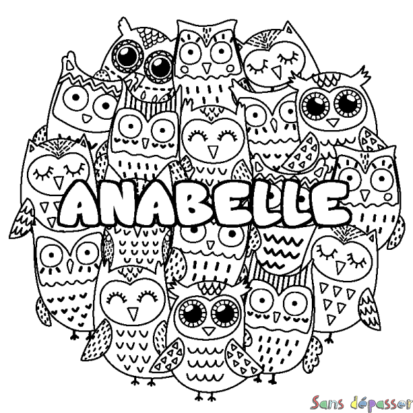 Coloriage prénom ANABELLE - d&eacute;cor Chouettes