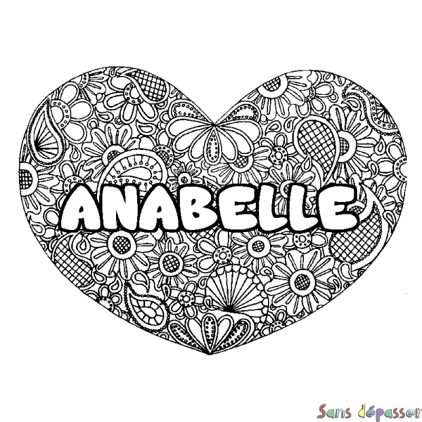 Coloriage prénom ANABELLE - d&eacute;cor Mandala coeur