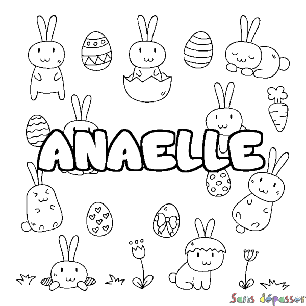 Coloriage prénom ANAELLE - d&eacute;cor Paques