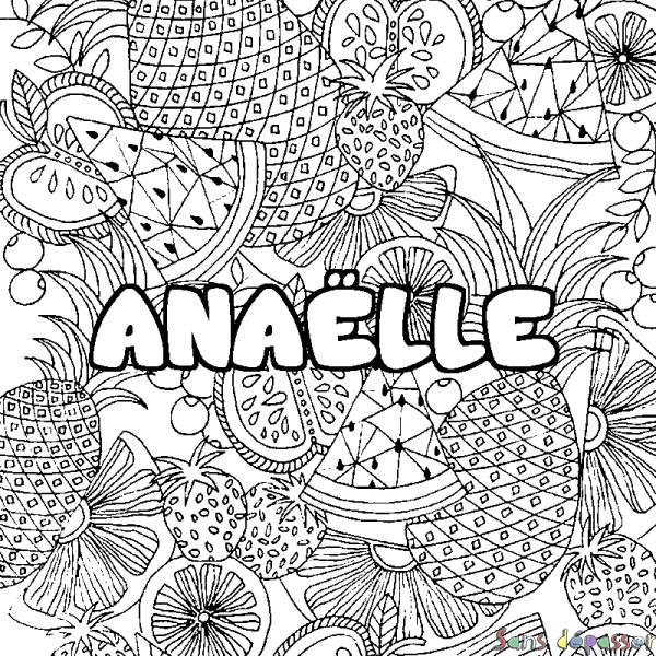 Coloriage prénom ANA&Euml;LLE - d&eacute;cor Mandala fruits