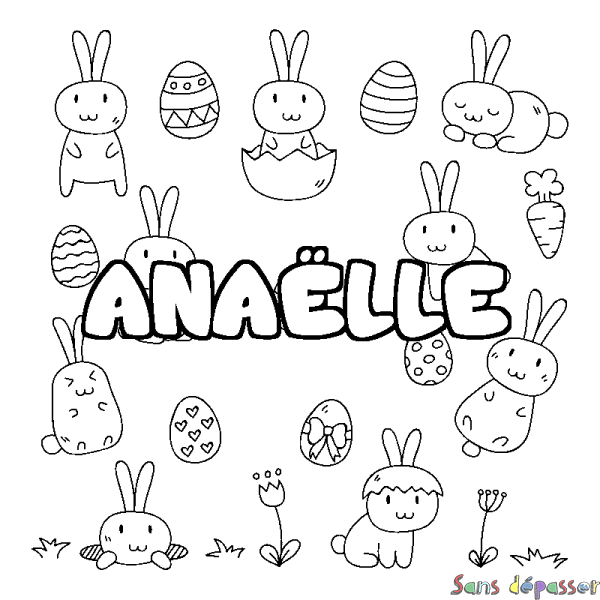 Coloriage prénom ANA&Euml;LLE - d&eacute;cor Paques