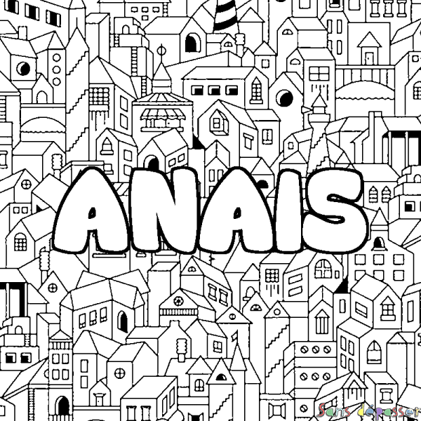 Coloriage prénom ANAIS - d&eacute;cor Ville