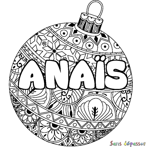 Coloriage prénom ANAÏS - décor Boule de Noel - Sans Dépasser