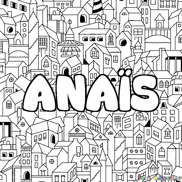 Coloriage prénom ANA&Iuml;S - d&eacute;cor Ville