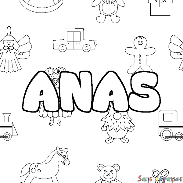 Coloriage prénom ANAS - d&eacute;cor Jouets