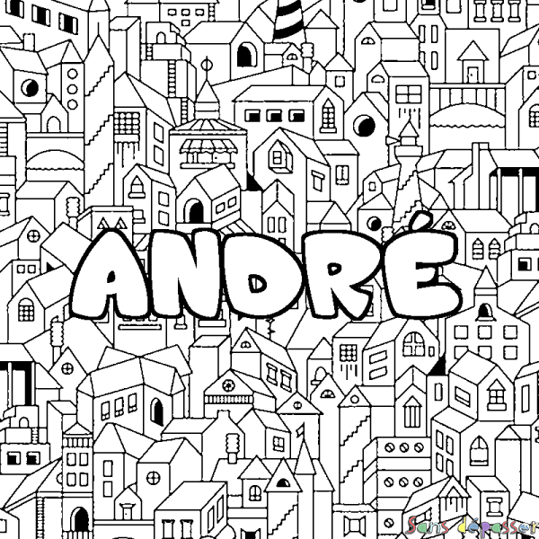 Coloriage prénom ANDR&Eacute; - d&eacute;cor Ville