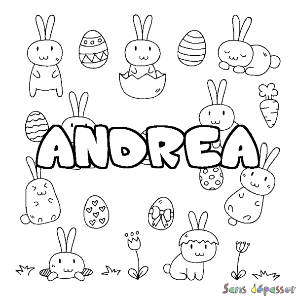 Coloriage prénom ANDREA - d&eacute;cor Paques