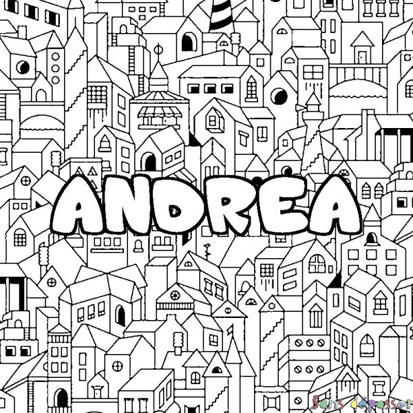 Coloriage prénom ANDREA - d&eacute;cor Ville