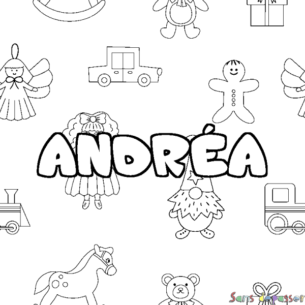 Coloriage prénom ANDR&Eacute;A - d&eacute;cor Jouets