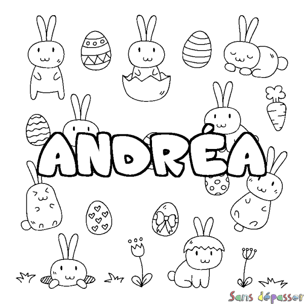 Coloriage prénom ANDR&Eacute;A - d&eacute;cor Paques