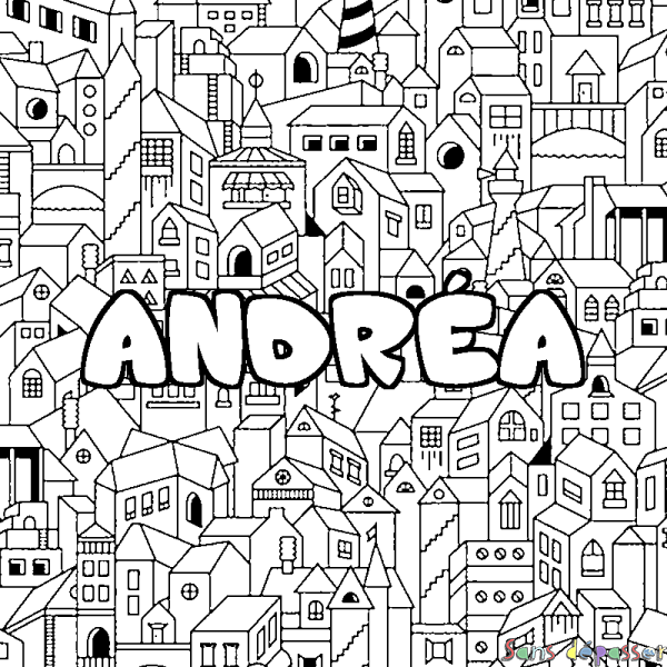 Coloriage prénom ANDR&Eacute;A - d&eacute;cor Ville