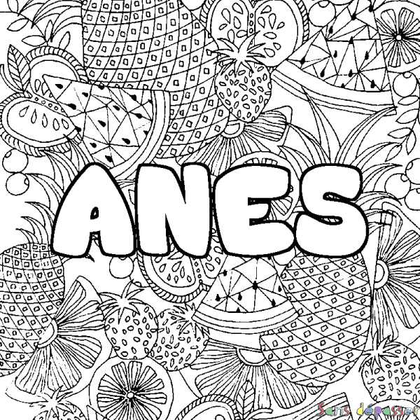 Coloriage prénom ANES - d&eacute;cor Mandala fruits