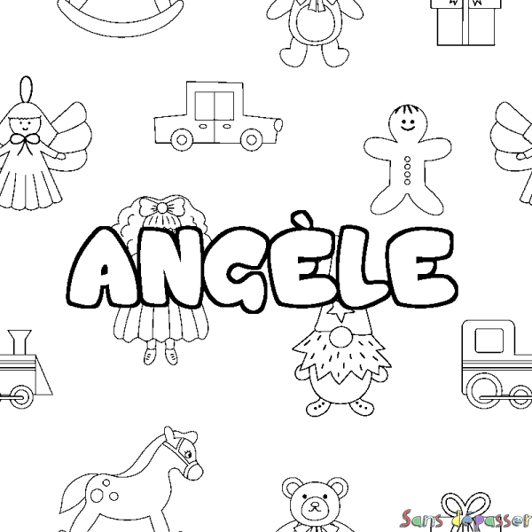 Coloriage prénom ANG&Egrave;LE - d&eacute;cor Jouets