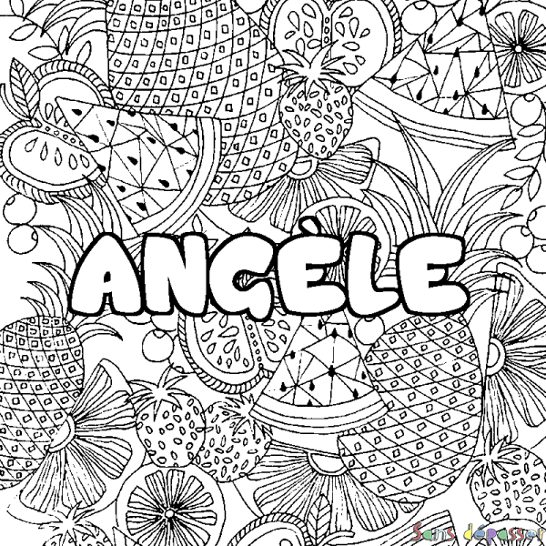 Coloriage prénom ANG&Egrave;LE - d&eacute;cor Mandala fruits