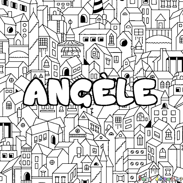 Coloriage prénom ANG&Egrave;LE - d&eacute;cor Ville