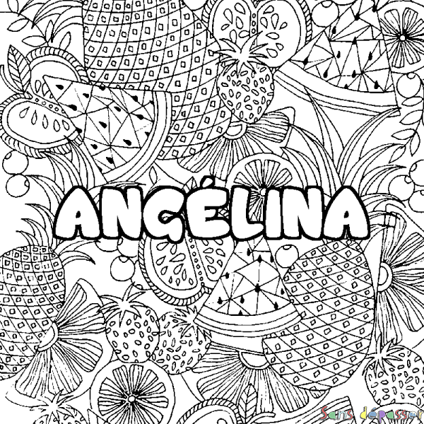 Coloriage prénom ANG&Eacute;LINA - d&eacute;cor Mandala fruits