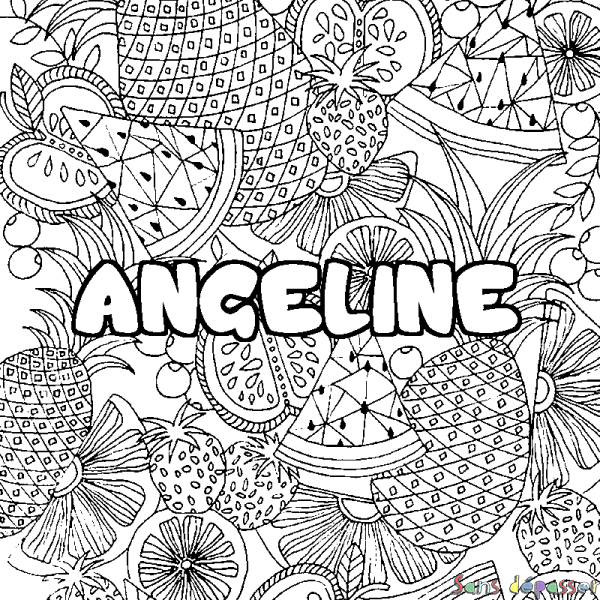 Coloriage prénom ANGELINE - d&eacute;cor Mandala fruits