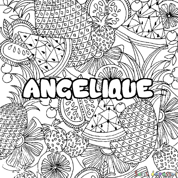 Coloriage prénom ANGELIQUE - d&eacute;cor Mandala fruits