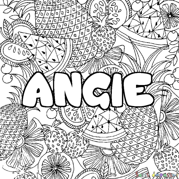 Coloriage prénom ANGIE - d&eacute;cor Mandala fruits