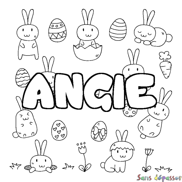 Coloriage prénom ANGIE - d&eacute;cor Paques