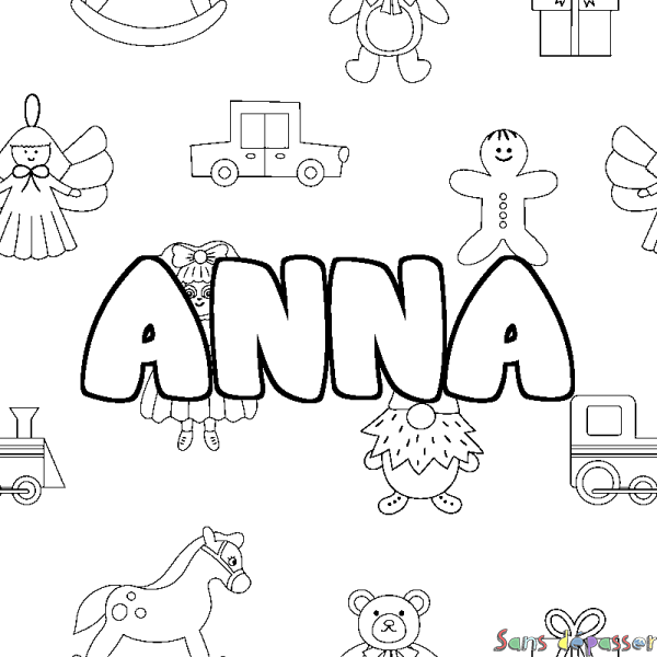 Coloriage prénom ANNA - d&eacute;cor Jouets