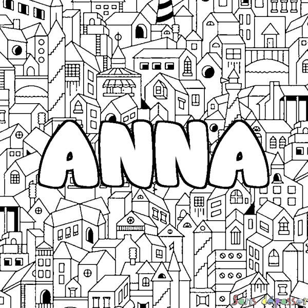 Coloriage prénom ANNA - d&eacute;cor Ville