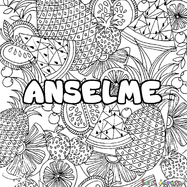 Coloriage prénom ANSELME - d&eacute;cor Mandala fruits