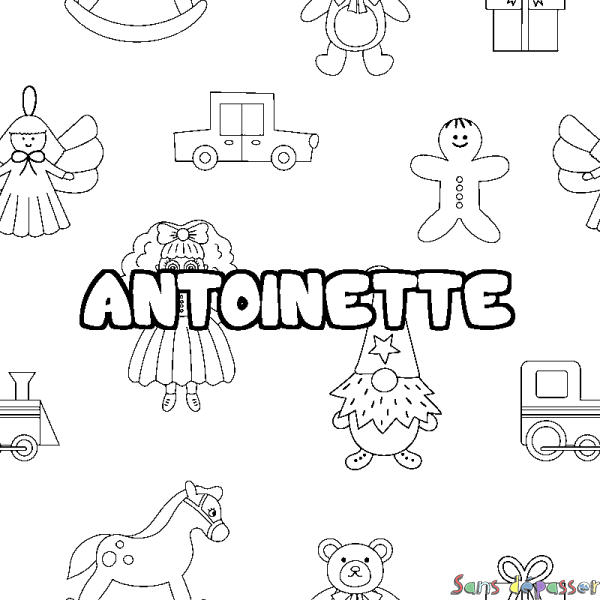 Coloriage prénom ANTOINETTE - d&eacute;cor Jouets