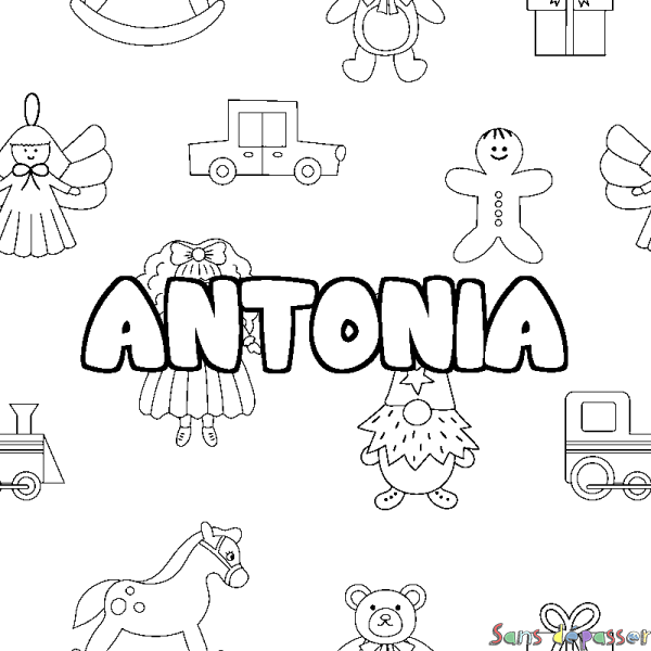 Coloriage prénom ANTONIA - d&eacute;cor Jouets