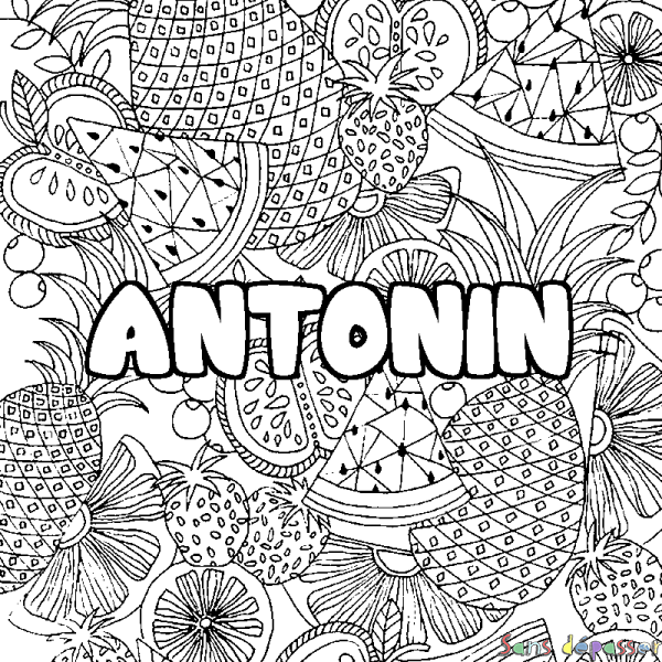 Coloriage prénom ANTONIN - d&eacute;cor Mandala fruits