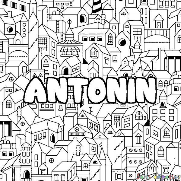 Coloriage prénom ANTONIN - d&eacute;cor Ville