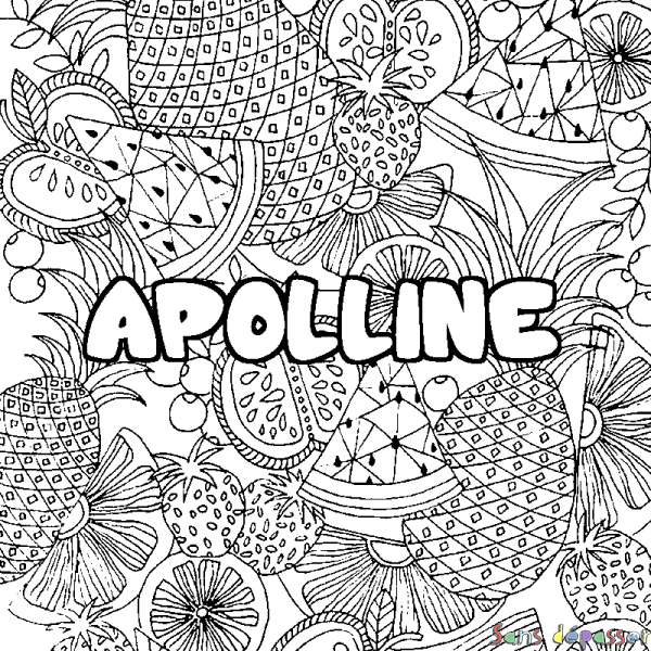 Coloriage prénom APOLLINE - d&eacute;cor Mandala fruits