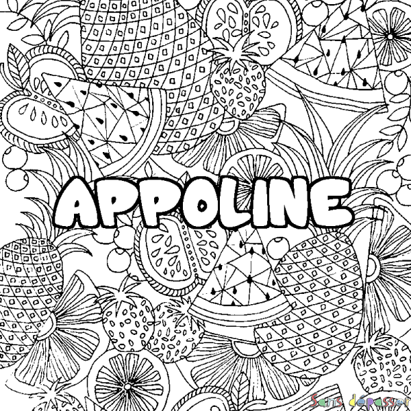 Coloriage prénom APPOLINE - d&eacute;cor Mandala fruits