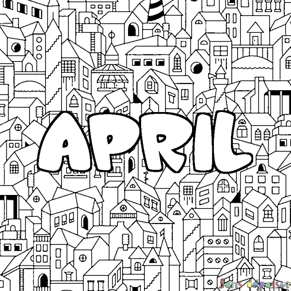 Coloriage prénom APRIL - d&eacute;cor Ville