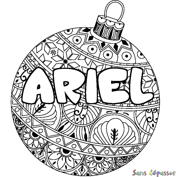 Coloriage prénom ARIEL - d&eacute;cor Boule de No&euml;l