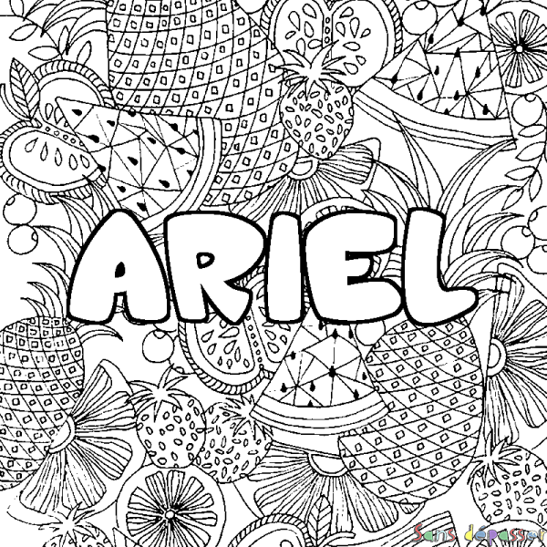 Coloriage prénom ARIEL - d&eacute;cor Mandala fruits