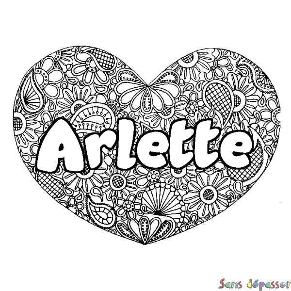 Coloriage prénom Arlette - d&eacute;cor Mandala coeur