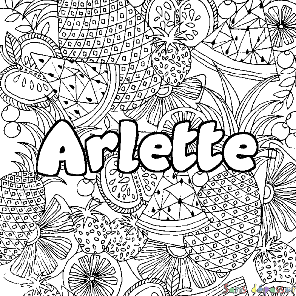 Coloriage prénom Arlette - d&eacute;cor Mandala fruits