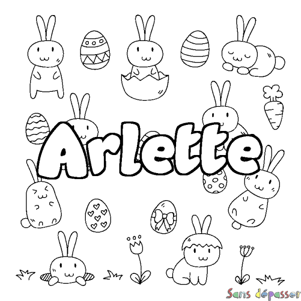 Coloriage prénom Arlette - d&eacute;cor Paques