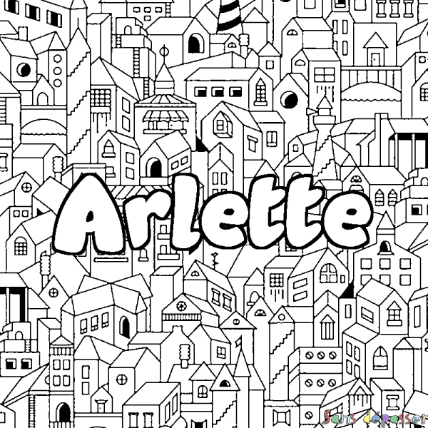 Coloriage prénom Arlette - d&eacute;cor Ville