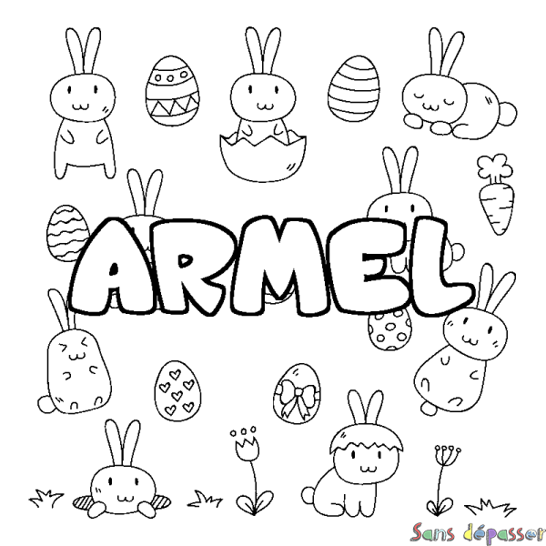 Coloriage prénom ARMEL - d&eacute;cor Paques