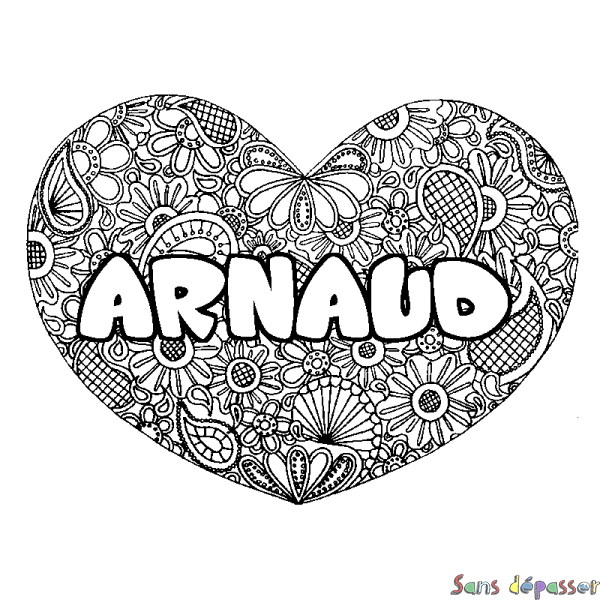 Coloriage prénom ARNAUD - d&eacute;cor Mandala coeur