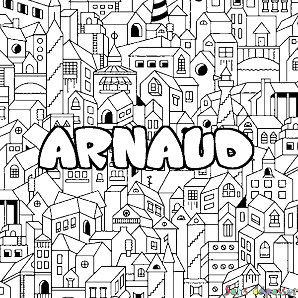 Coloriage prénom ARNAUD - d&eacute;cor Ville