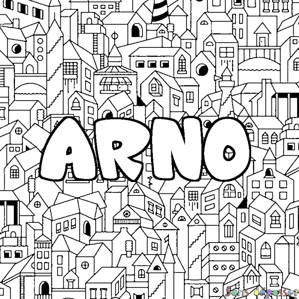 Coloriage prénom ARNO - d&eacute;cor Ville