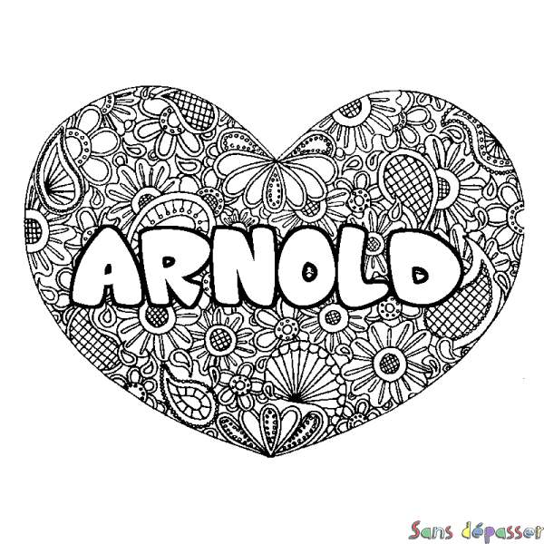 Coloriage prénom ARNOLD - d&eacute;cor Mandala coeur