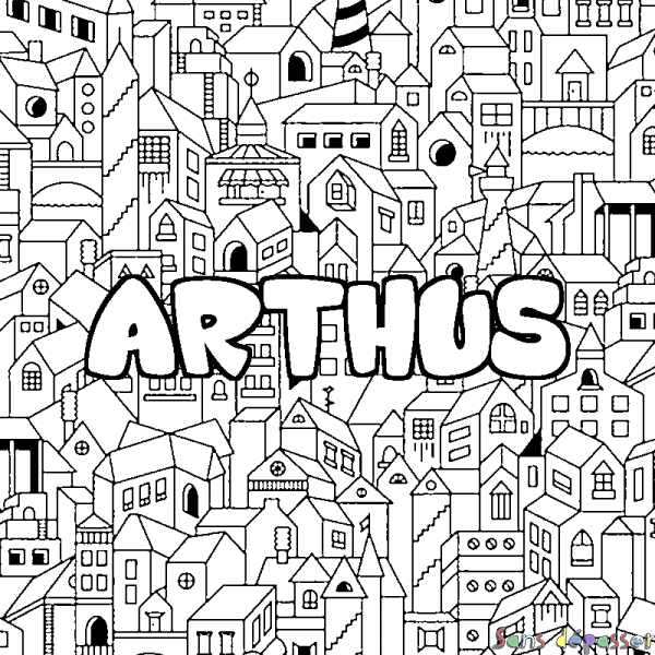 Coloriage prénom ARTHUS - d&eacute;cor Ville