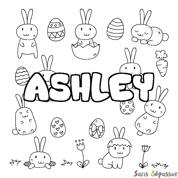 Coloriage prénom ASHLEY - d&eacute;cor Paques